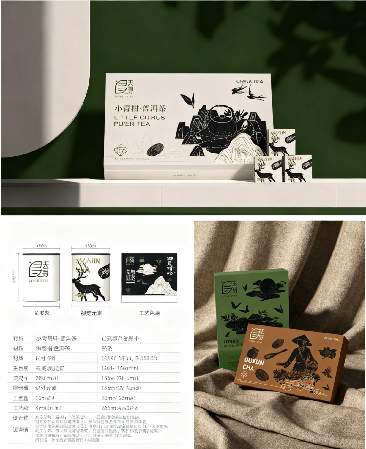 “去寻”茶系列包装 设计方案 「到店自提」